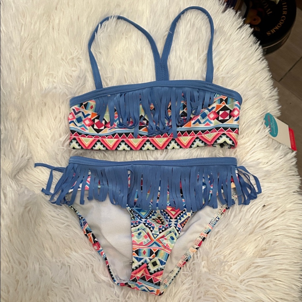 Wonder Nation Fringe Bikini with Blue and Multicolor Design